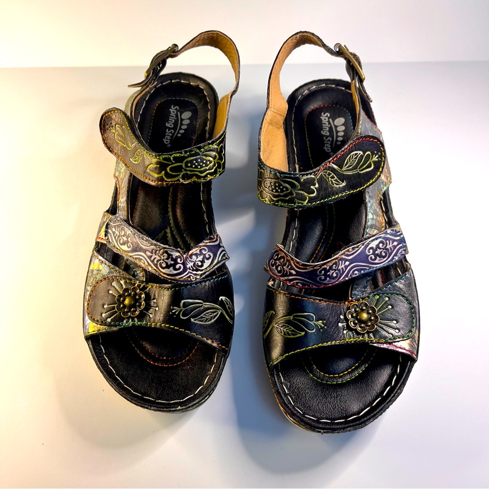 Spring Step Suzanne Leather Black Comfort Sandals